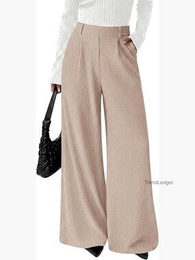 Wide Leg Dress Pants High Waisted Elastic Waist Palazzo Trousers Work Casual